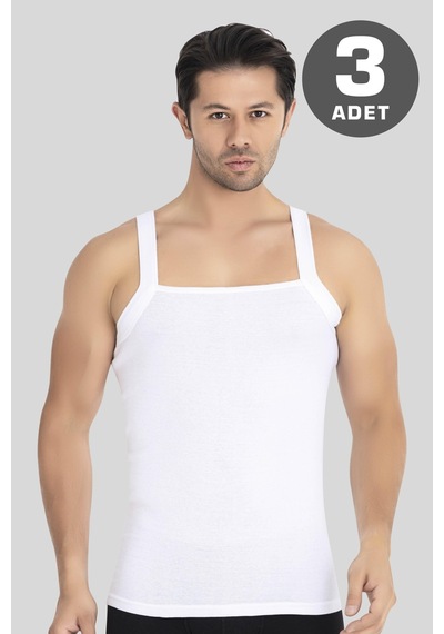 Arma Yıldız Erkek Geniş Biyeli Atlet %100 Pamuklu Ribana Beyaz 3'lü Paket Beyaz