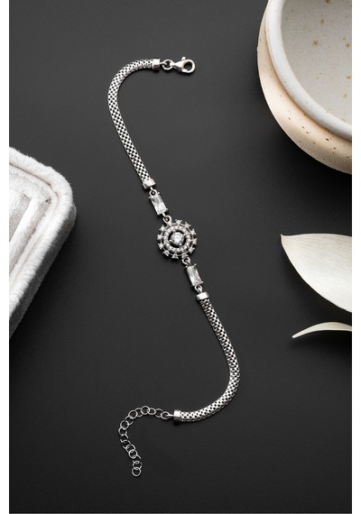 Çekirdekjewelry 925 Ayar Gümüş Zirkon Taşlı Şık Kadın Bileklik Ayarlanabilir Zarif Tasarım Gri