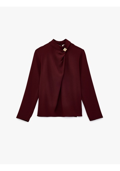 Koton Metal Aksesuarlı Asimetrik Yaka Uzun Kollu Bluz Bordo 6sak60334uw Bordo