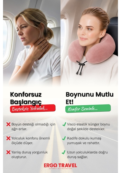 Viscofoam Comfy Ortopedik Seyahat Yastığı Visco Boyun Destekli Seyahat Yastığı - Somon | Ergo Travel