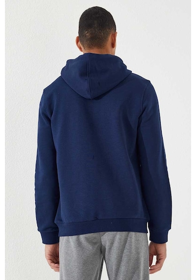 Tommy Life İndigo Nakışlı Kanguru Cep Standart Kalıp Kapüşonlu Erkek Sweatshirt - 87839 Indıgo