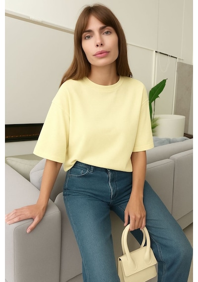 Düz Oversize Unisex Tişört Yb5 Sari