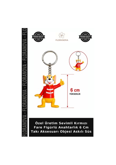 Özel Üretim Sevimli Kırmızı Fare Figürlü Anahtarlık 6 Cm Takı Aksesuarı Objesi Askılı Süs