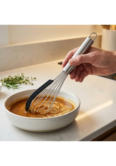 Silikon Sıyırma Aparatlı Çelik Çırpıcı 30 Cm, Paslanmaz Çelik Tel Çırpıcı, Ergonomik Metal Saplı Mutfak Çırpıcısı, Sos Yumurta Krema Ve Hamur Karıştırıcı
