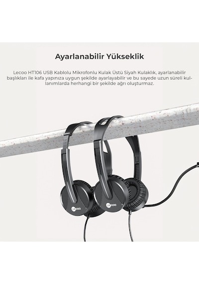 Lecoo HT106 USB Kablolu Mikrofonlu Kulak Üstü Kulaklık Siyah