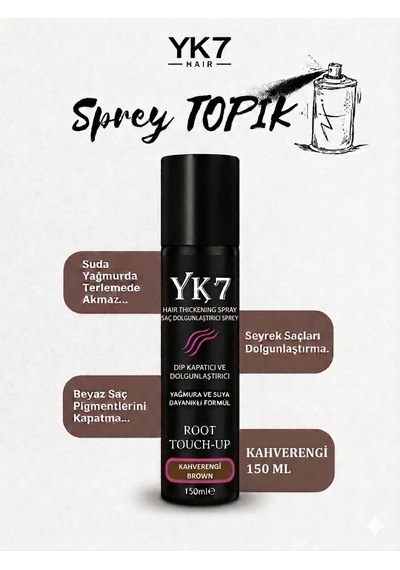 Yk7 Kahverengi/brown Saç Dolgunlaştırıcı Ve Dip Kapatıcı Topik Sprey 150 Ml.