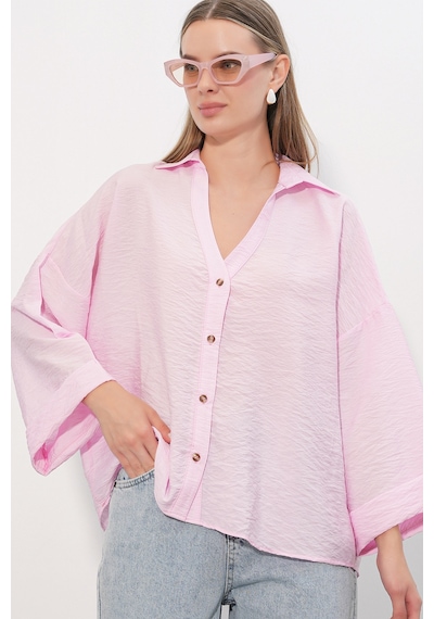 Bigdart Kadın Geniş Kol Oversize Gömlek 20401 - Pembe