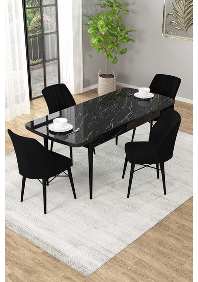 Arel Siyah Mermer 80x132 Açılabilir Mdf Masa Yemek Odası Takımı, Mutfak Takımı 4 Adet Sandalye Siyah Mermer - 4 Siyah - Siyah Ayak Arel Siyah Mermer 80x132 Açılabilir Mdf Masa Yemek Odası Takımı, Mutfak Takımı 4 Adet Sandalye Siyah Mermer - 4 Siyah - Siyah Ayak