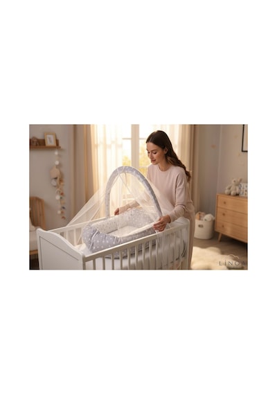 Linoababy Yıldız Cibinlikli Babynest Bebek Yatağı Anne Yanı Yatağı - Gri