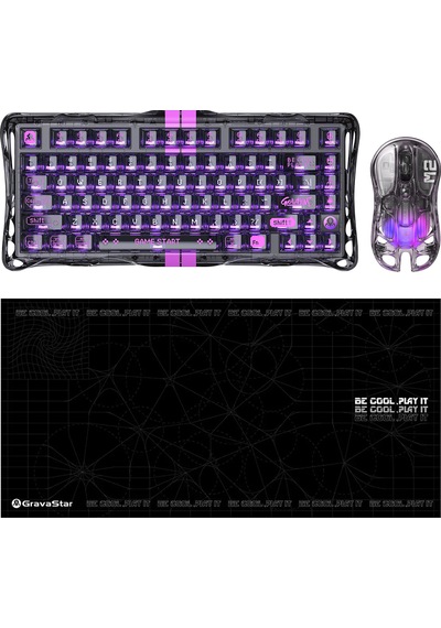 Gravastar V75 Lite Manyetik Kablolu Gaming Klavye, M2 Kablosuz Optik Mouse Ve Mousepad Oyuncu Seti, Optik