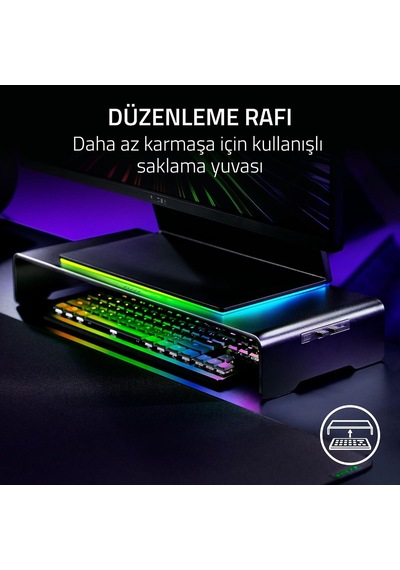 Monitör Standı Chroma - Chroma Rgb Özellikli 4 Yönlü Usb-c Hub'lı Alüminyum Monitör Standı 50cm X 21cm X 7.85c