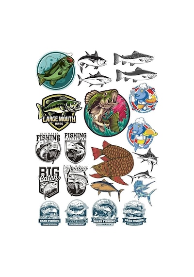 Balık Balıkçı Sticker Set 17 Parça Telefon, Tablet, Defter, Laptop Sticker