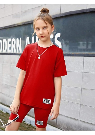Oversize T-shirt Şort Tayt İkili Takım Kırmızı