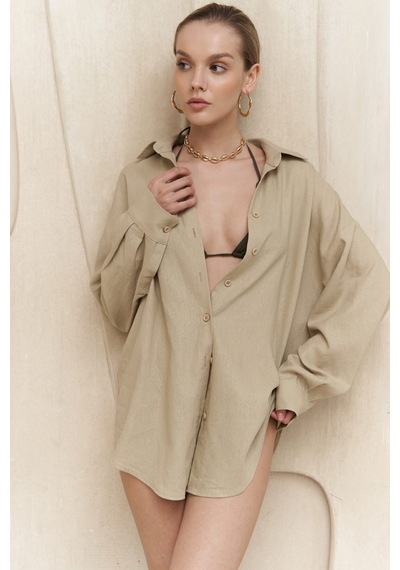 Mai Collection Mai Studios Co. Charlotte Bej Oversize Keten Gömlek Bej