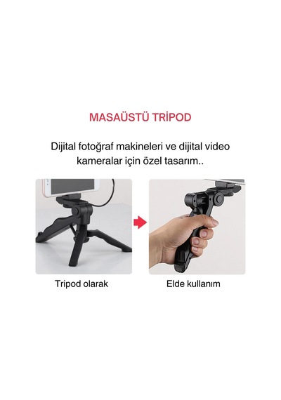 Shopytech 5 İ 1 Arada Mikrofonlu Led Işıklı Vlog Kiti Tabanca Tutuşlu Masaüstü Tripod & Selfie Stick 1 Adet