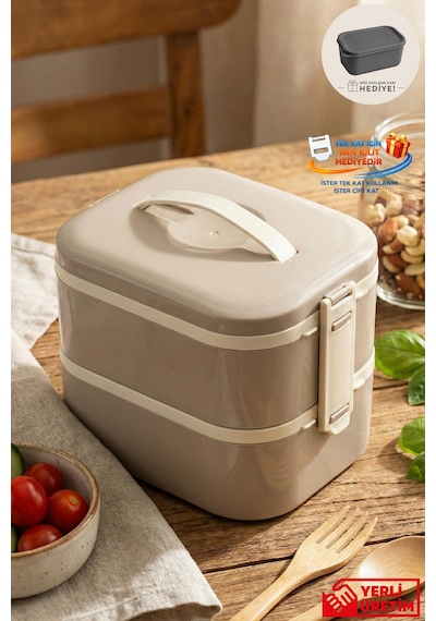 Tier - 2 Katlı Sızdırmaz Kapaklı Lunchbox 1000 Ml Gri