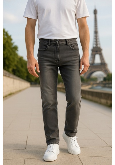 Cedy Denim Regular Fit Jean Martin Yüksek Bel Standart Kesim Esnek Kot Pantolon C336 Gri