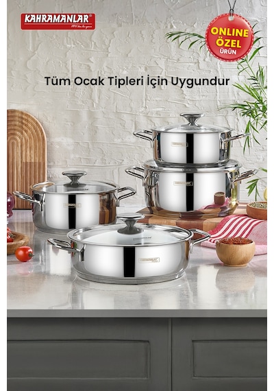Kahramanlar Yağmur İndüksiyon Tabanlı 8 Parça Tencere Seti
