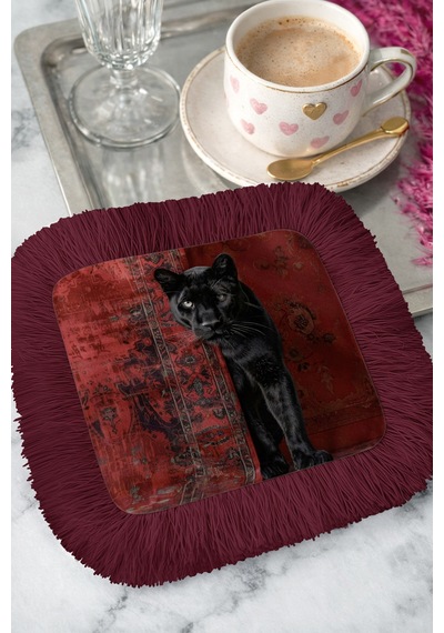 Lüks Panther Saçaklı Sunum Peçetesi - Asil Kedi Temalı Bohem Bordo Desenli Kahve Sunum Mendili Buzlu Deniz Gece Lüks Panther Saçaklı Sunum Peçetesi - Asil Kedi Temalı Bohem Bordo Desenli Kahve Sunum Mendili Buzlu Deniz Gece