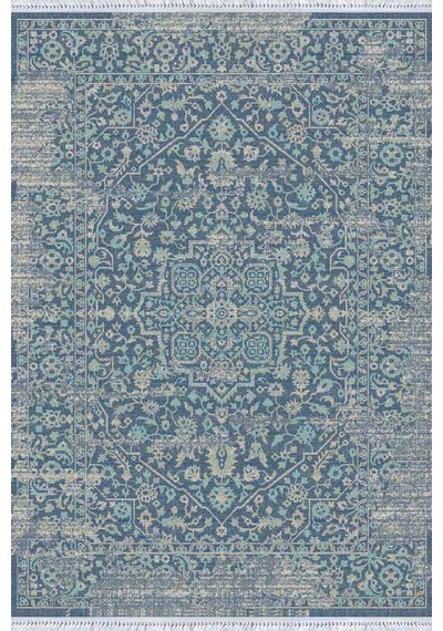 Mavi Vintage Dokuma Pamuk Tabanlı Kaymaz Kilim Klm160n11