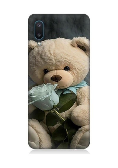 Samsung Galaxy A02 Uyumlu Peluş Ayı Ve Gül Desenli Silikon Kılıf