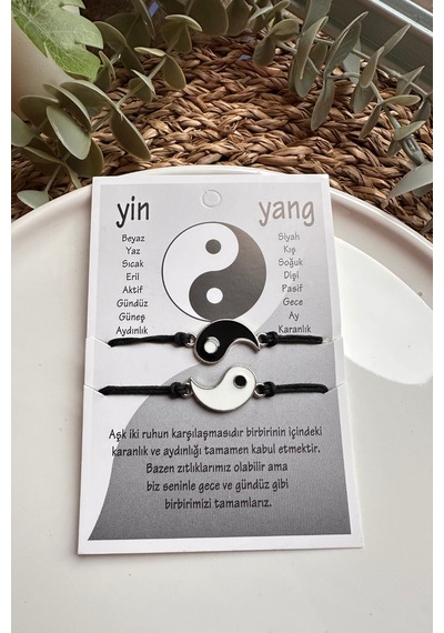 Ying Yang Hediyelik Çift Bileklik Sevgili Bilekliği Arkadaşlık Bilekliği 2 Adet Gri