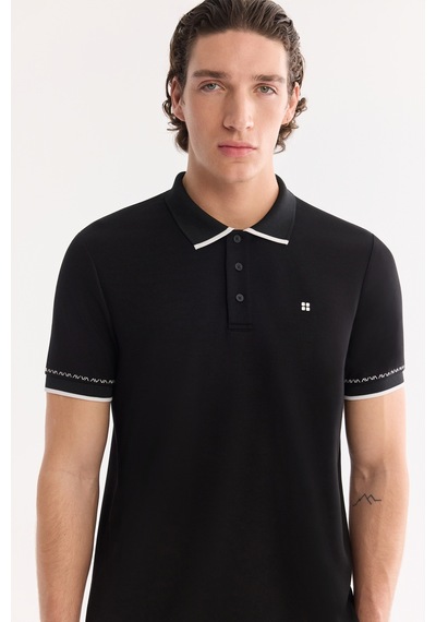 Avva Erkek Siyah Kıvrılmaz Polo Yaka Düğmeli Bi-stretch İnterlok Regular Fit T-shirt A61y1075