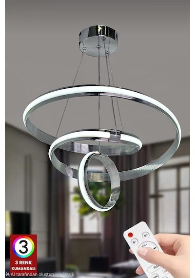 Mars Xl 3 Renk Kumandalı Krom Salon Led Avize Ledli Avize Büyük Salon Avizesi Gümüş - Krom