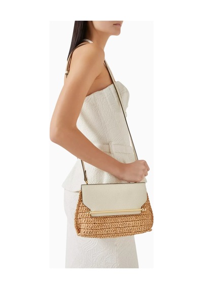 Strathberry Stylist Crossbody Raffia Ve Vanilya Dana Deri Lüks Çanta, Günlük Ve Gece Kullanım Omuz Çantası Krem