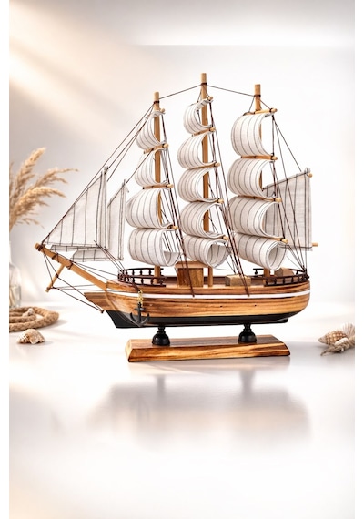 Dekoratif Premium Ahşap El Yapımı Yelkenli Gemi Maketi Masa Üstü Biblo Hediye 33 X 33 Cm 531-bd 33