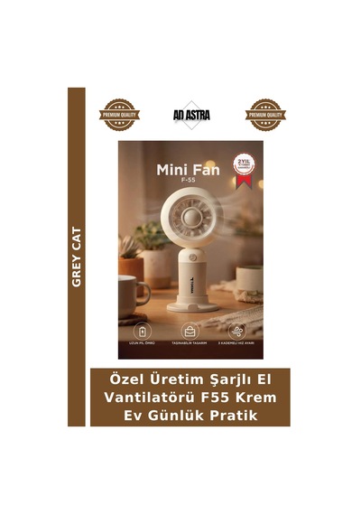 Özel Üretim Şarjlı El Vantilatörü F55 Krem Ev Günlük Pratik