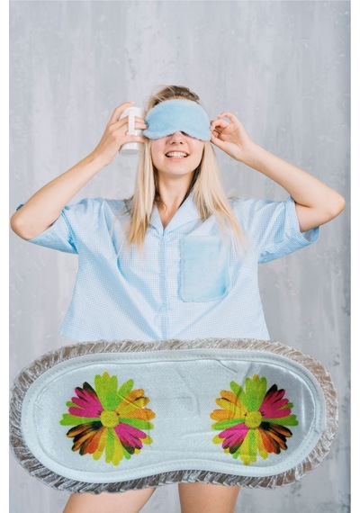 Pembecin Uyku Göz Bandı Maskesi Işık Önleyici Gözlük Maske Bant Eye Mask Çiçekli 1adet Beyaz