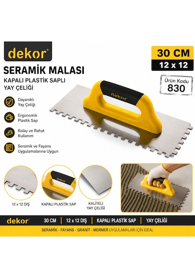 Dekor Seramik Malası Kapalı Plastik Saplı Yay Çeliği 12 X 12 30 Cm Kod :830