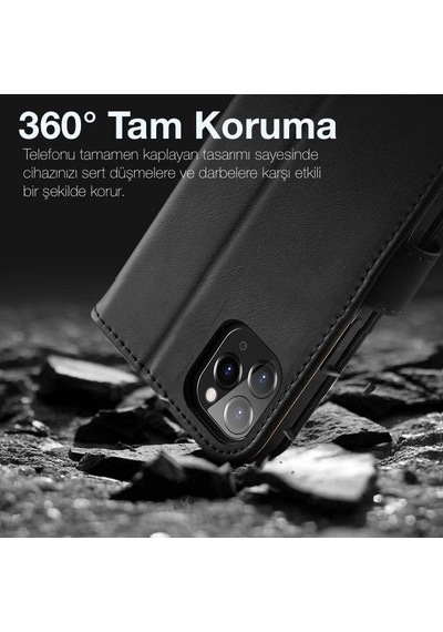 Hepsi Dux Ducis iPhone Uyumlu 11 Pro Max Kılıf Mıknatıslı Cüzdanlı Deri Kılıf Hivo Series- 5775 Najmaddin Siyah