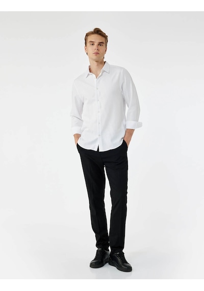 Koton Slim Fit Yarım İtalyan Yaka Beyaz Erkek Gömlek 7wam60036hw