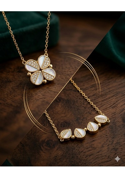 Kadın Gold Renk Tasarım Model Taşlı Gümüş Kolye