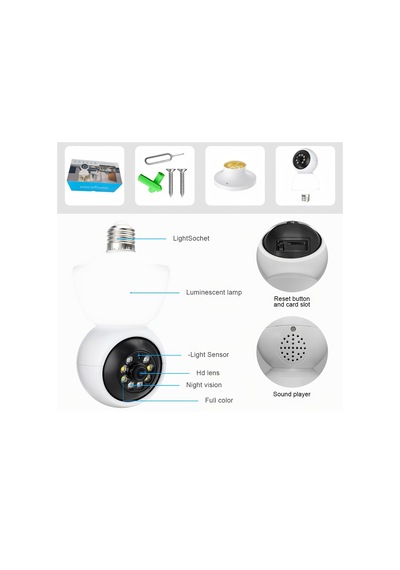 Renkli Gece Görüşü Ve 360 Hareket Algılama, Ev Güvenliği İçin Kompakt Ampul Tasarımı İle Açık/kapalı Güvenlik Kamerası