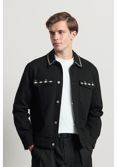 Danger Erkek Nakışlı Denim Ceket Siyah