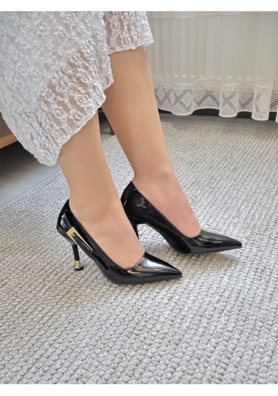 Asmi Shoes Kadın Jenny Siyah Rugan Stiletto Topuklu Ayakkabı