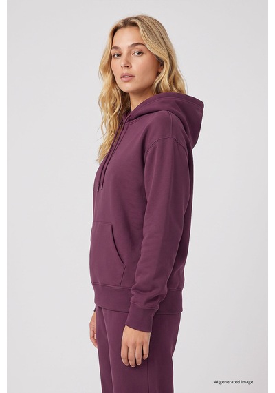 TOMMYLIFE Soft Vişne Standart Kapüşonlu Kanguru Cepli Basic Kadın Sweatshirt - 97321