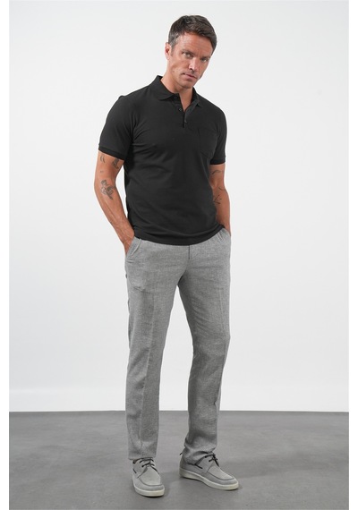 İmza Siyah Polo Yaka Kısa Kol Cepli Comfort Fit Pamuklu Tişört 1011260155