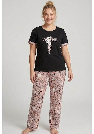 Siyah İnci Büyük Beden Battal Boy Örme Pijama Takımı 24103691 Siyah
