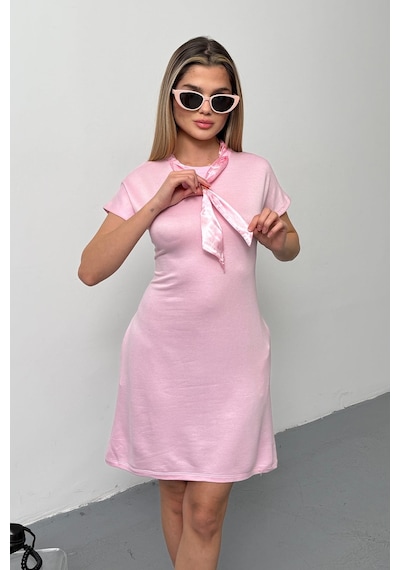Giysa Kadın Yakası Fular Detaylı Çift Cepli Elbise Pembe - 26y 26724 Pembe