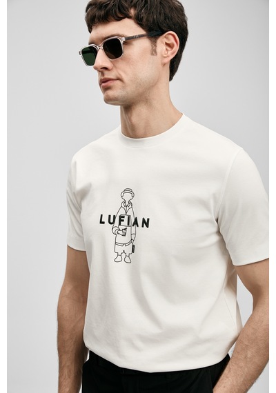 Lufian Simbad Modern Grafik Erkek T-shirt 111020307 Ekru