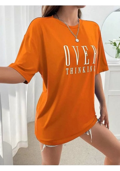 Flood Of Style Over Thinking T-shirt - Baskılı Oversize Bisiklet Yaka Turuncu Flood Of Style Over Thinking T-shirt - Baskılı Oversize Bisiklet Yaka Turuncu