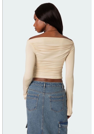 Madmext Bej Kayık Yaka Kadın Bodysuit Mg2040-bej Bej