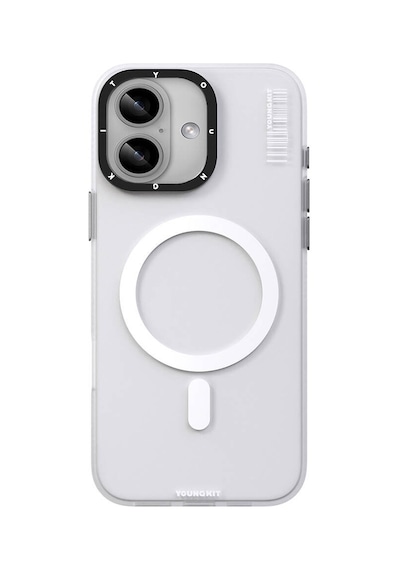 Apple Uyumlu iPhone 16 Uyumlu Kılıf Magsafe Şarj Özellikli Youngkit Hidden Sand Serisi Kapak Beyaz