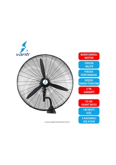 Vanti Sanayi Tipi Duvar Vantilatör 75cm 30inç - Kcf292-dv