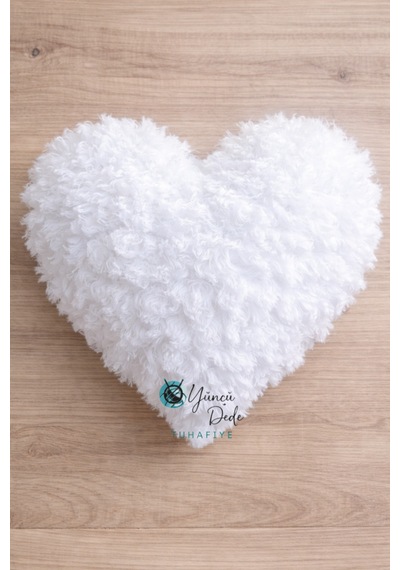 1 Adet Puffy Furlove 55 Elle Örülen Kalpli Yastık Bebek Battaniyesi Örgü Ipi Kürk Yapılı Puffy