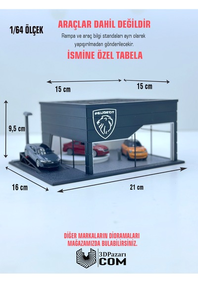 1/64 Ölçekli Peugeot Diorama Tasarımlı Araç Sergileme Garajı 3d Baskı